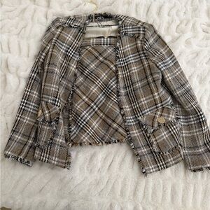 Zara Black and Tan Plaid Blazer